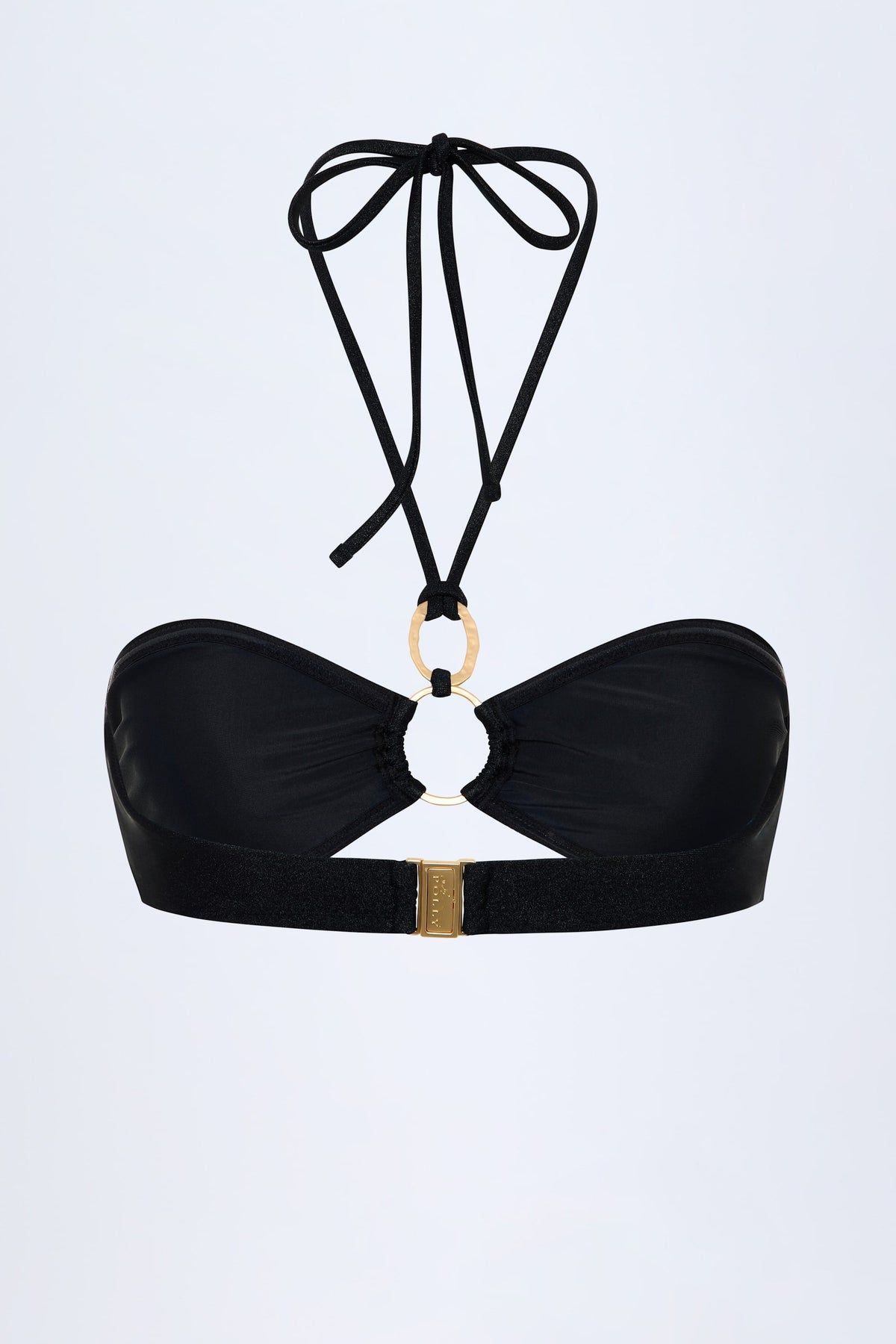 Chic Hardware-Detail Ruched Halterneck Bikini Top in Black