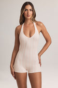 Chic Modal Ribbed Backless Playsuit in Stripe Print