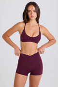 Chic Soft Active V-Waist Pocket Mini Shorts in Burgundy