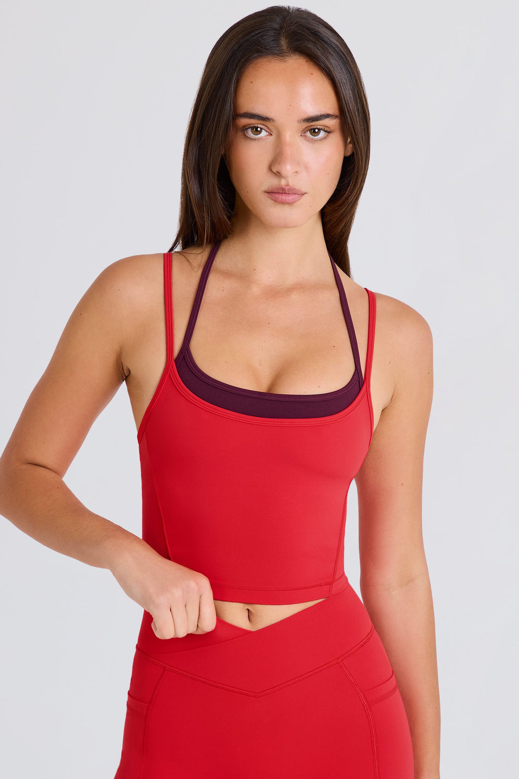 Chic Soft Active Layered Cropped Tank Top in Strawberry