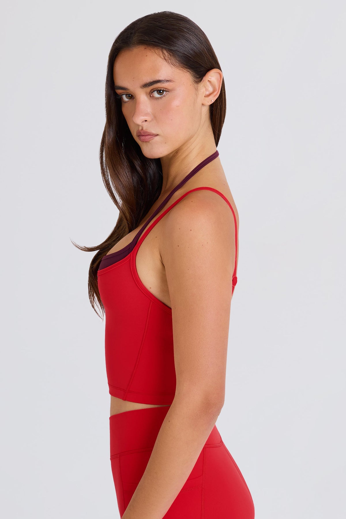 Chic Soft Active Layered Cropped Tank Top in Strawberry