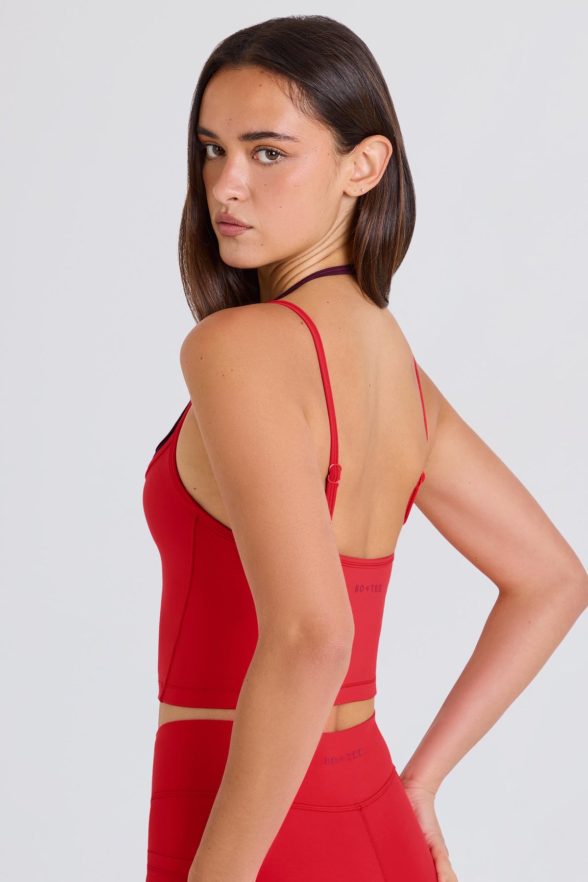 Chic Soft Active Layered Cropped Tank Top in Strawberry