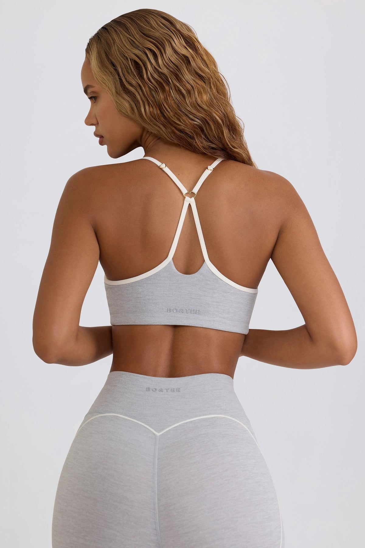 Chic Soft Active Sweetheart-Neck Sports Bra in Grey Marl