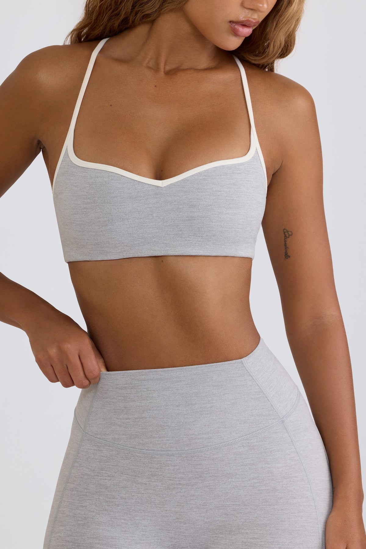 Chic Soft Active Sweetheart-Neck Sports Bra in Grey Marl