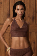 Chic Plunge Halterneck Crop Top in Bronze
