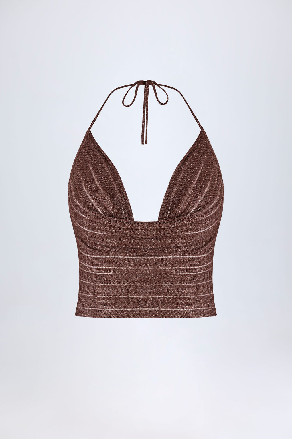 Chic Plunge Halterneck Crop Top in Bronze