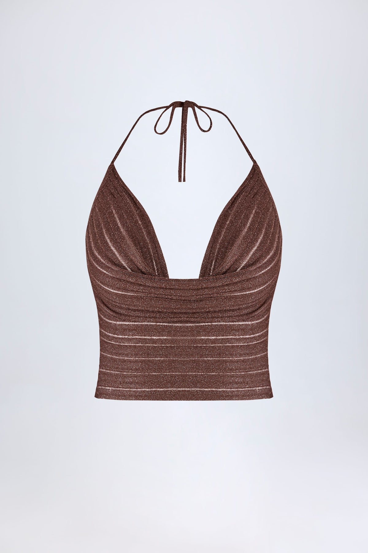 Chic Plunge Halterneck Crop Top in Bronze