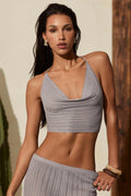 Chic Plunge Halterneck Crop Top in Silver