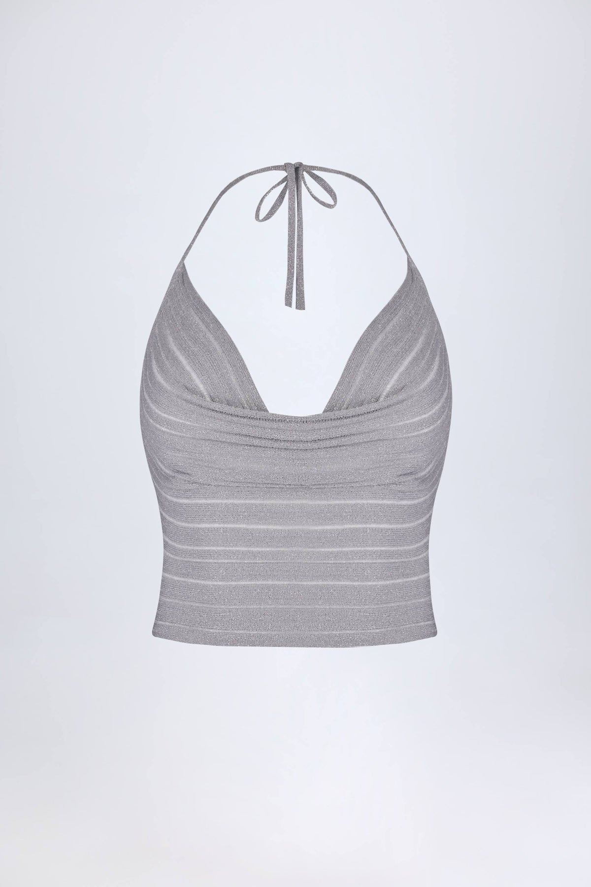 Chic Plunge Halterneck Crop Top in Silver