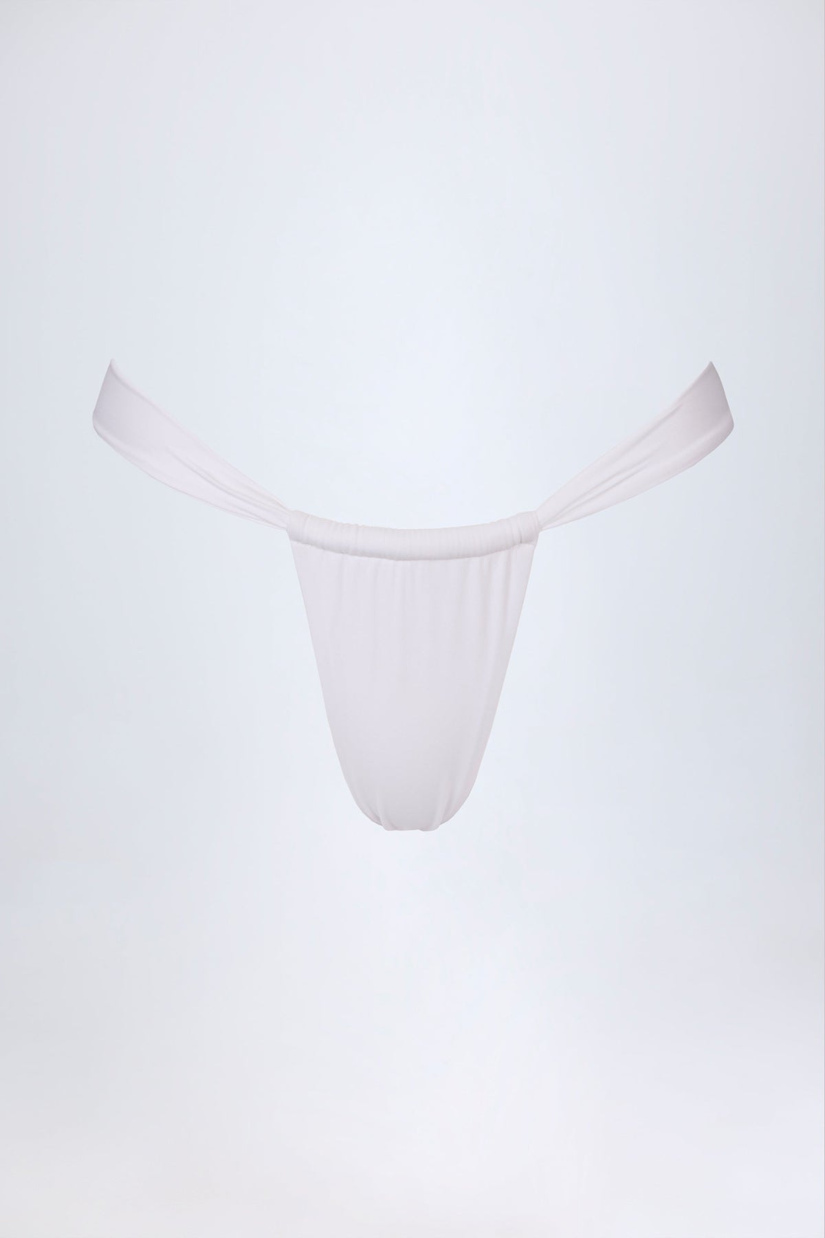 Chic Ruched Thong Bikini Bottoms in White