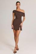 Chic Modal Asymmetric A-Line Mini Dress in Chocolate Brown