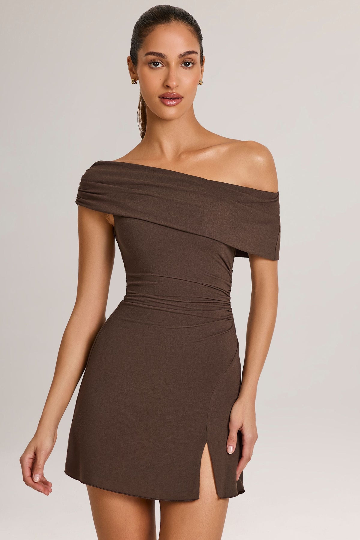 Chic Modal Asymmetric A-Line Mini Dress in Chocolate Brown