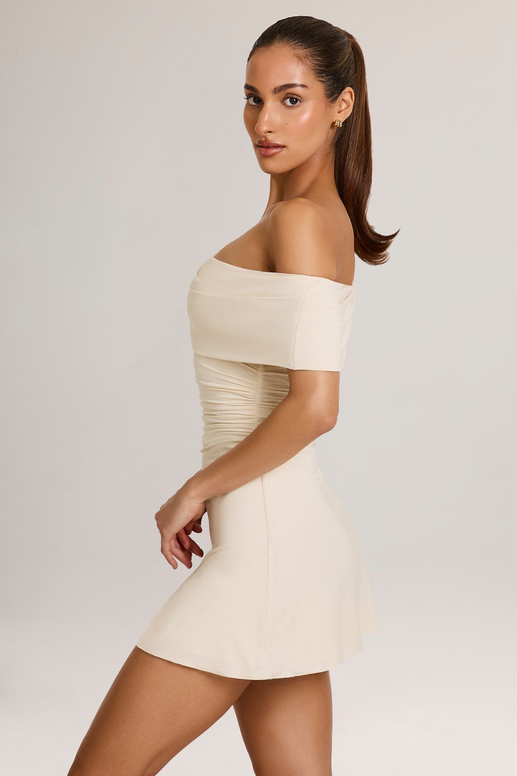 Chic Modal Asymmetric A-Line Mini Dress in Ivory