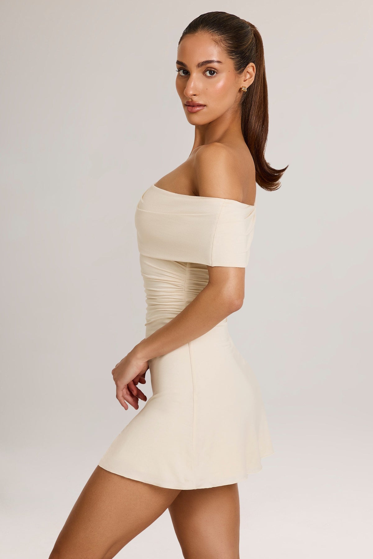 Chic Modal Asymmetric A-Line Mini Dress in Ivory