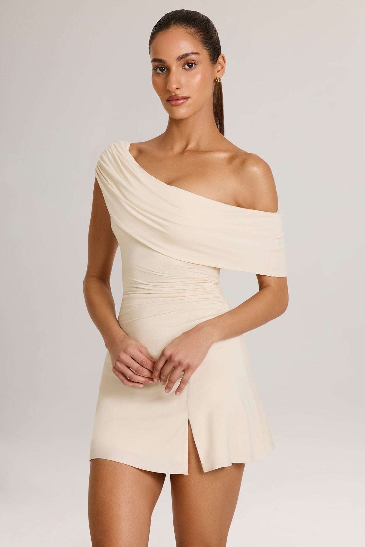 Chic Modal Asymmetric A-Line Mini Dress in Ivory
