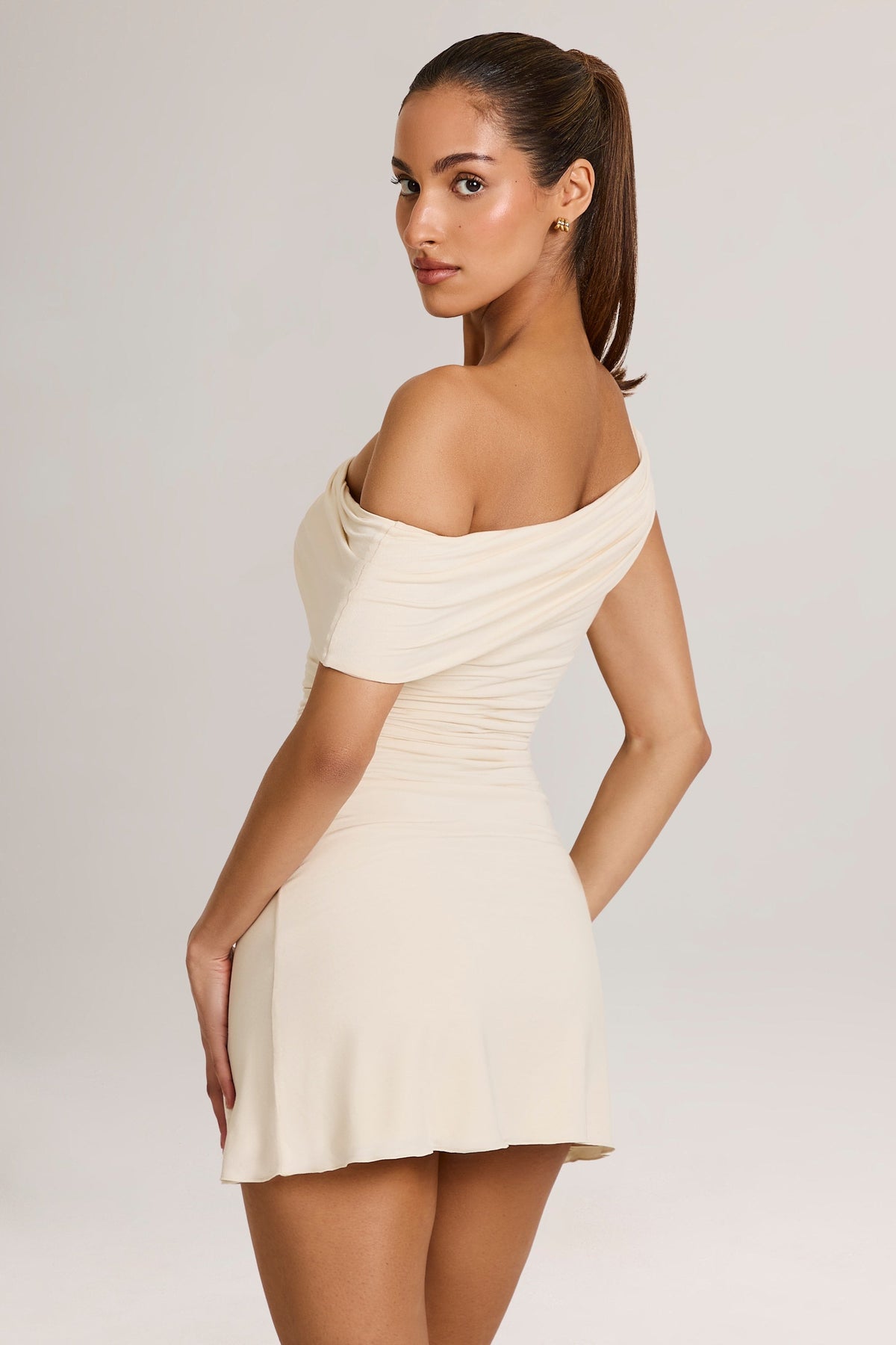 Chic Modal Asymmetric A-Line Mini Dress in Ivory