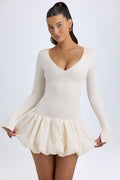 Chic Modal Drop-Waist Bubble Hem Mini Dress in Ivory