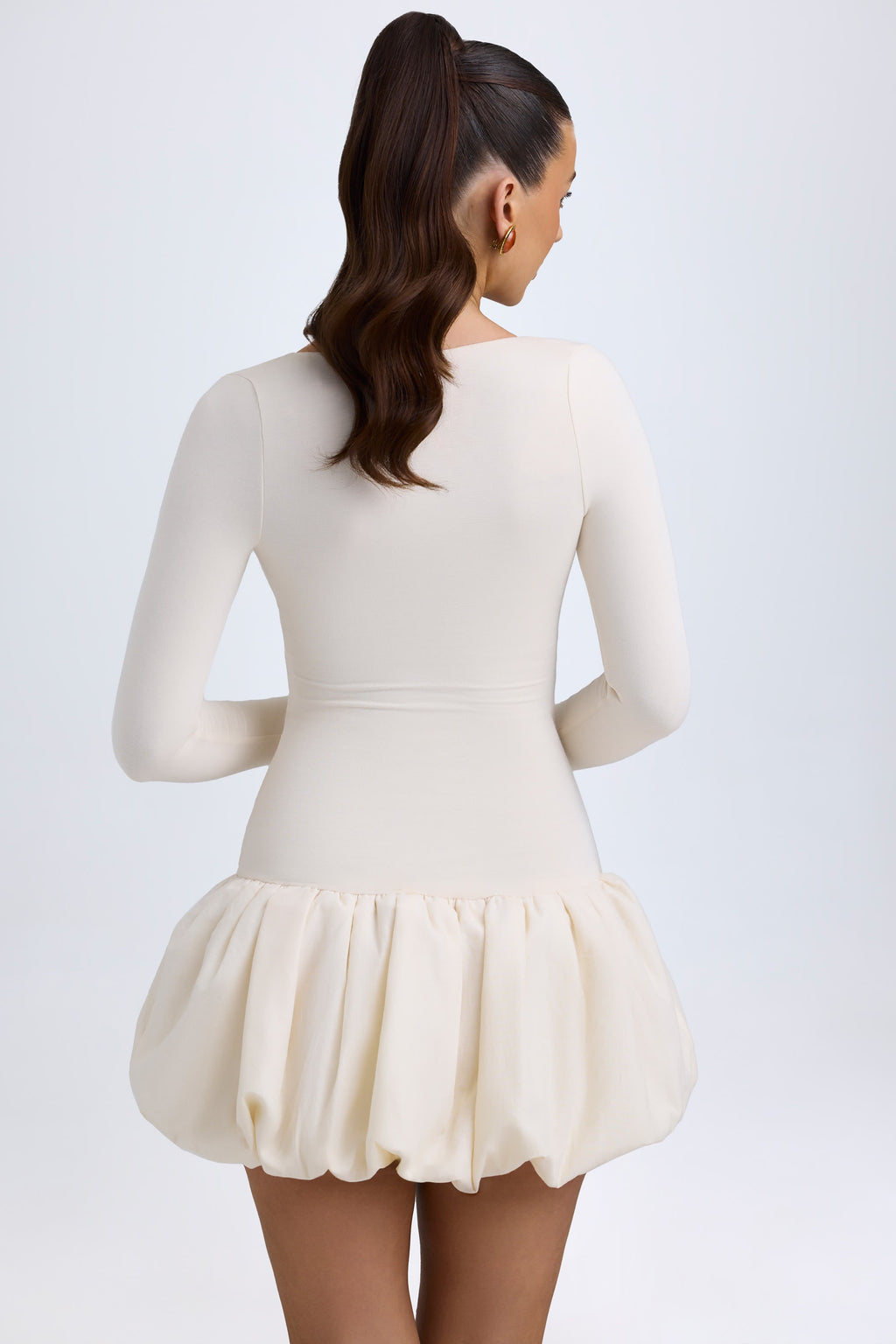 Chic Modal Drop-Waist Bubble Hem Mini Dress in Ivory