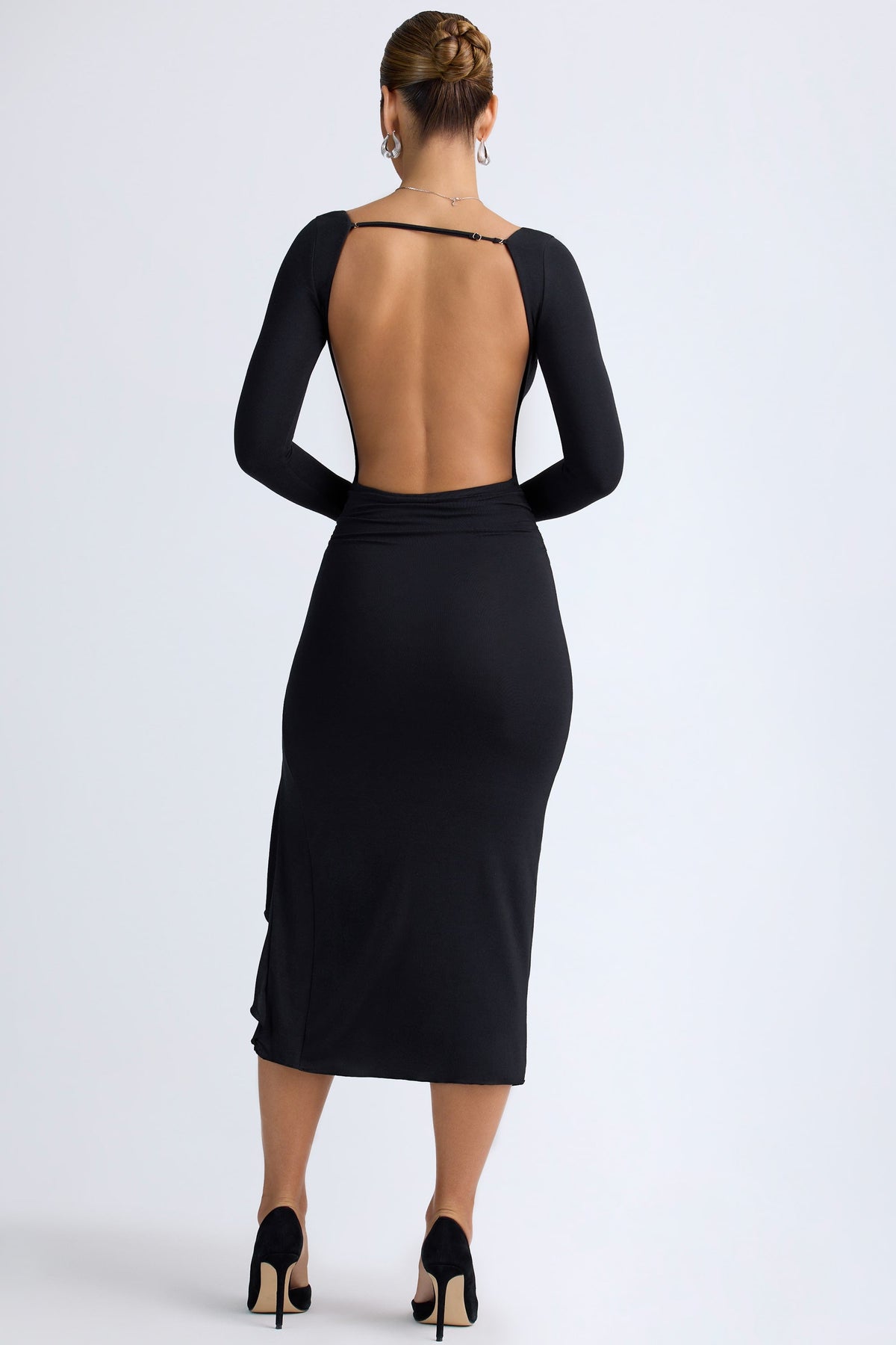 Chic Modal Ruffled Midaxi Dress in Black