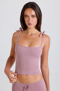 Chic Ribbed Knit Tie Tank Top in Mauve