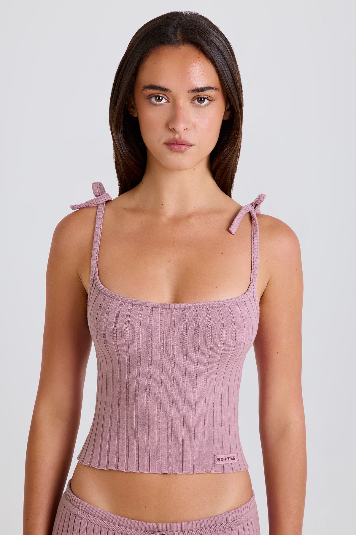 Chic Ribbed Knit Tie Tank Top in Mauve