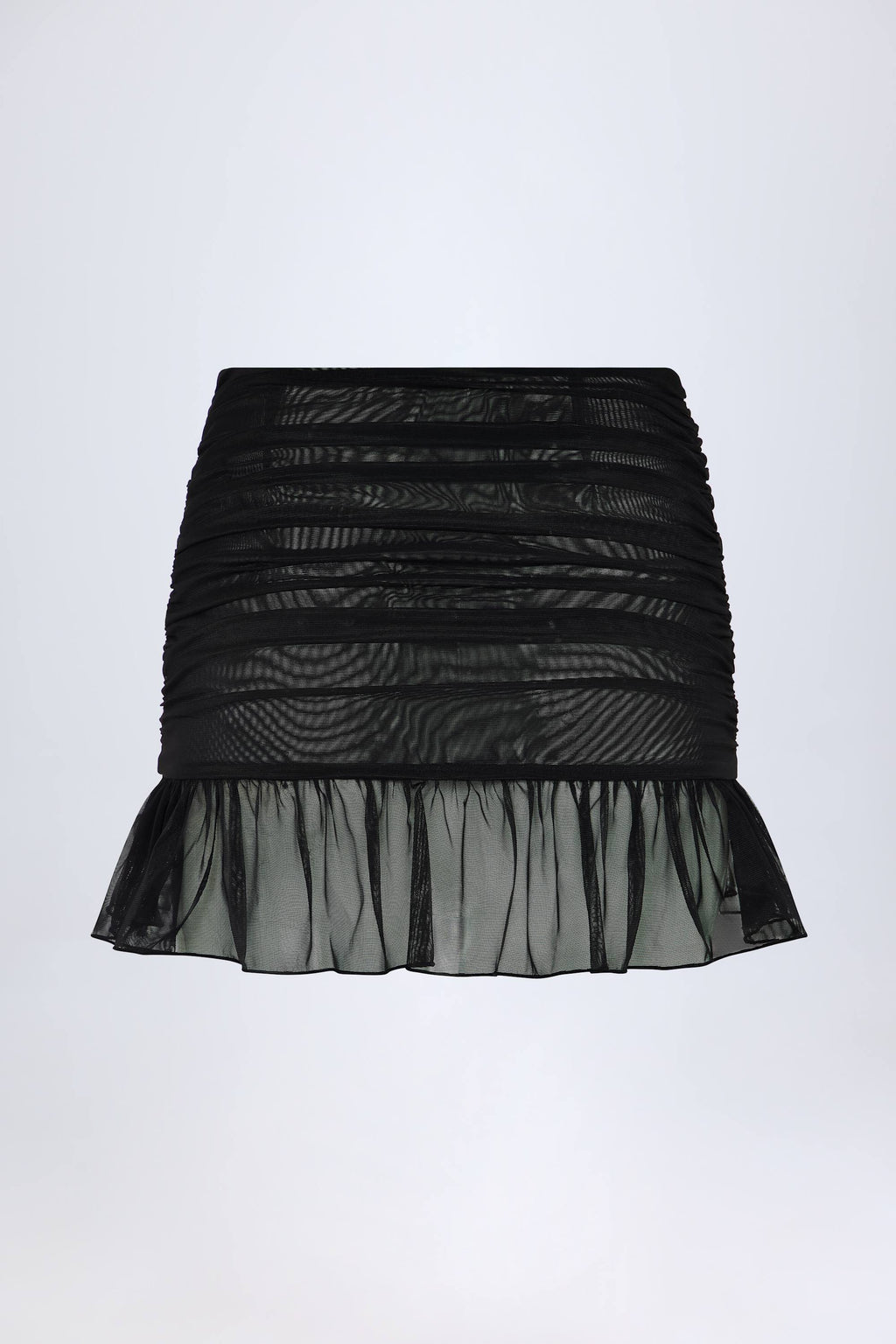Chic Hardware-Detail Ruffled Mid-Rise Mini Skirt in Black