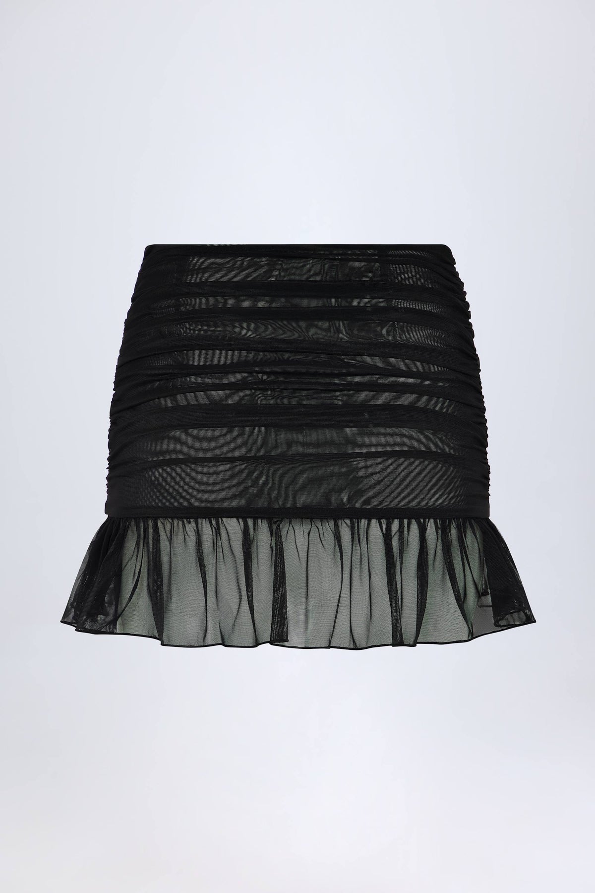 Chic Hardware-Detail Ruffled Mid-Rise Mini Skirt in Black
