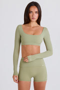 Chic Long-Sleeve Crop Top in Matcha
