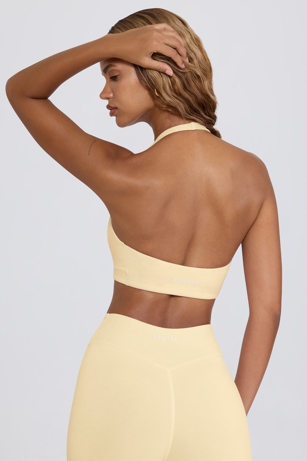 Chic Brushed Jersey V-Neck Sports Bra in Lemon Marl