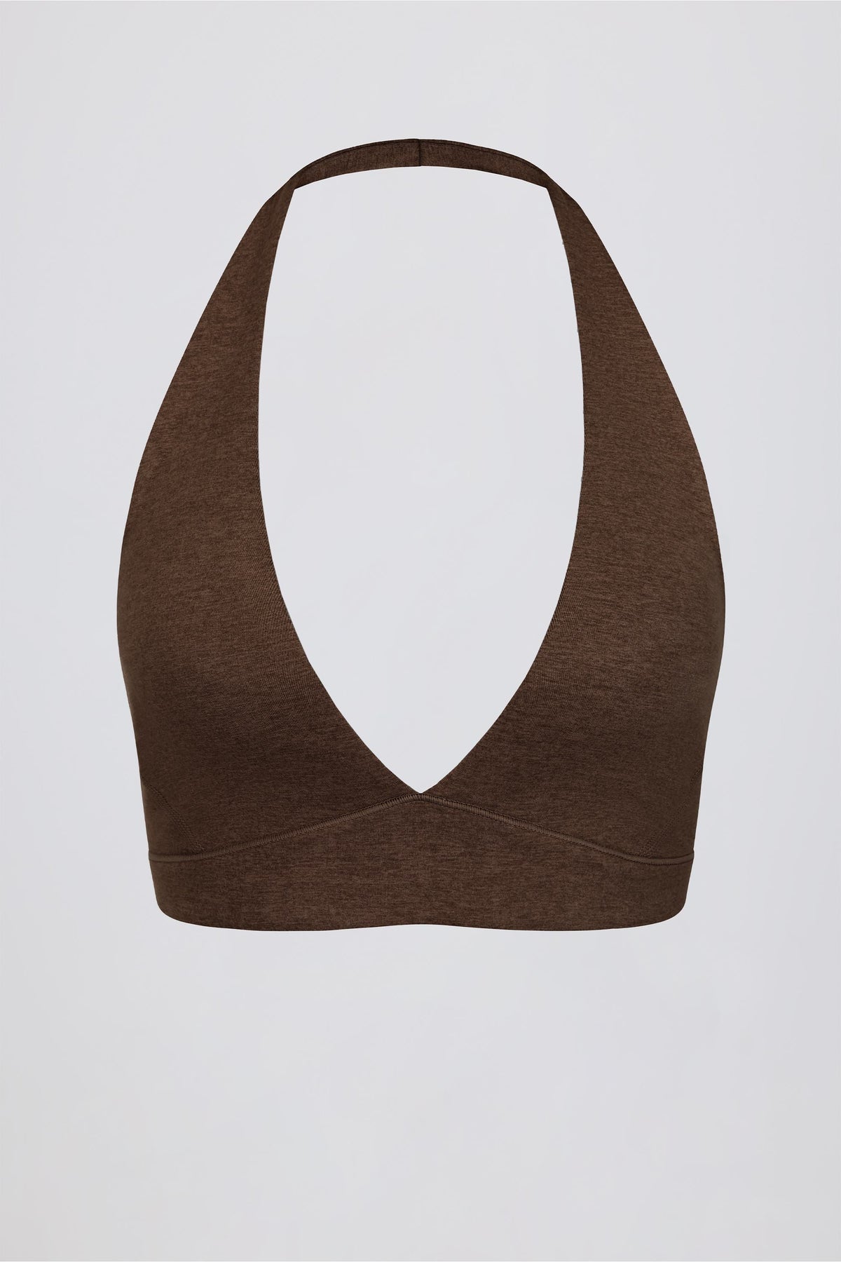 Chic Brushed Jersey V-Neck Sports Bra in Pecan Marl