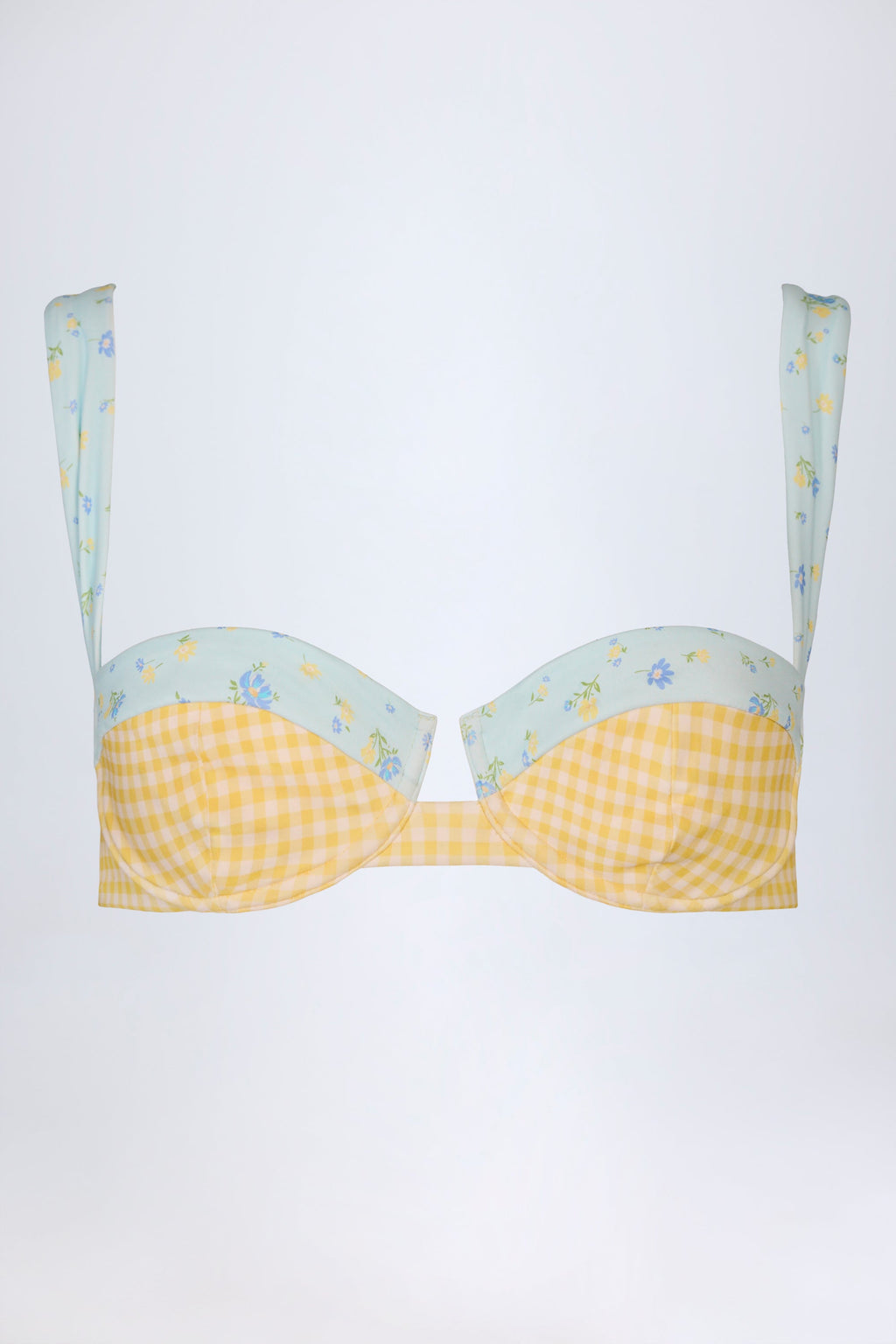 Chic Underwired Balconette Bikini Top in Yellow Gingham