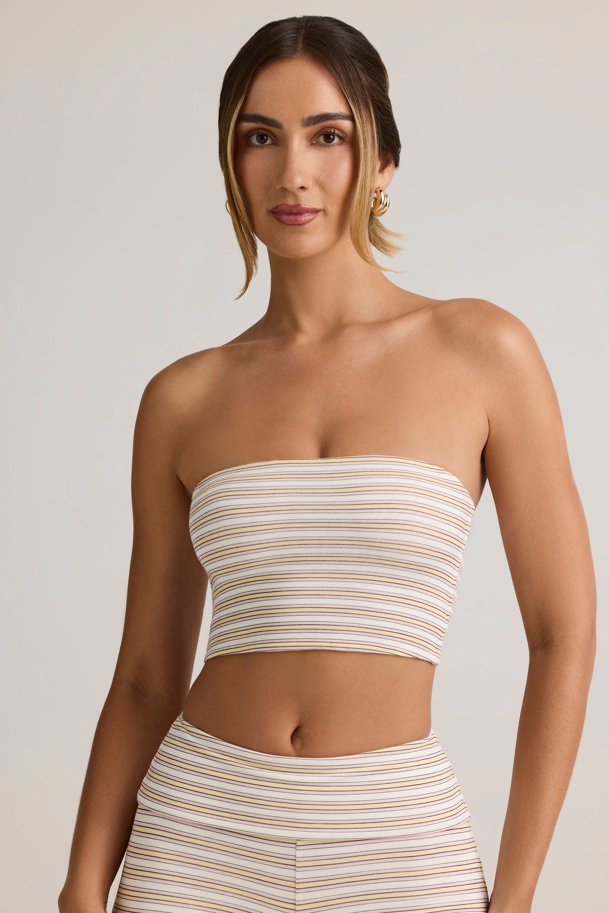Chic Modal Strapless Crop Top in Pink Yellow Stripe