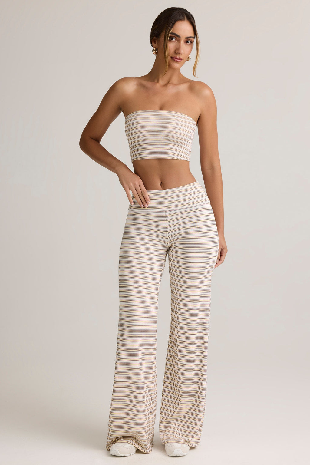 Chic Modal Strapless Crop Top in Pink Yellow Stripe