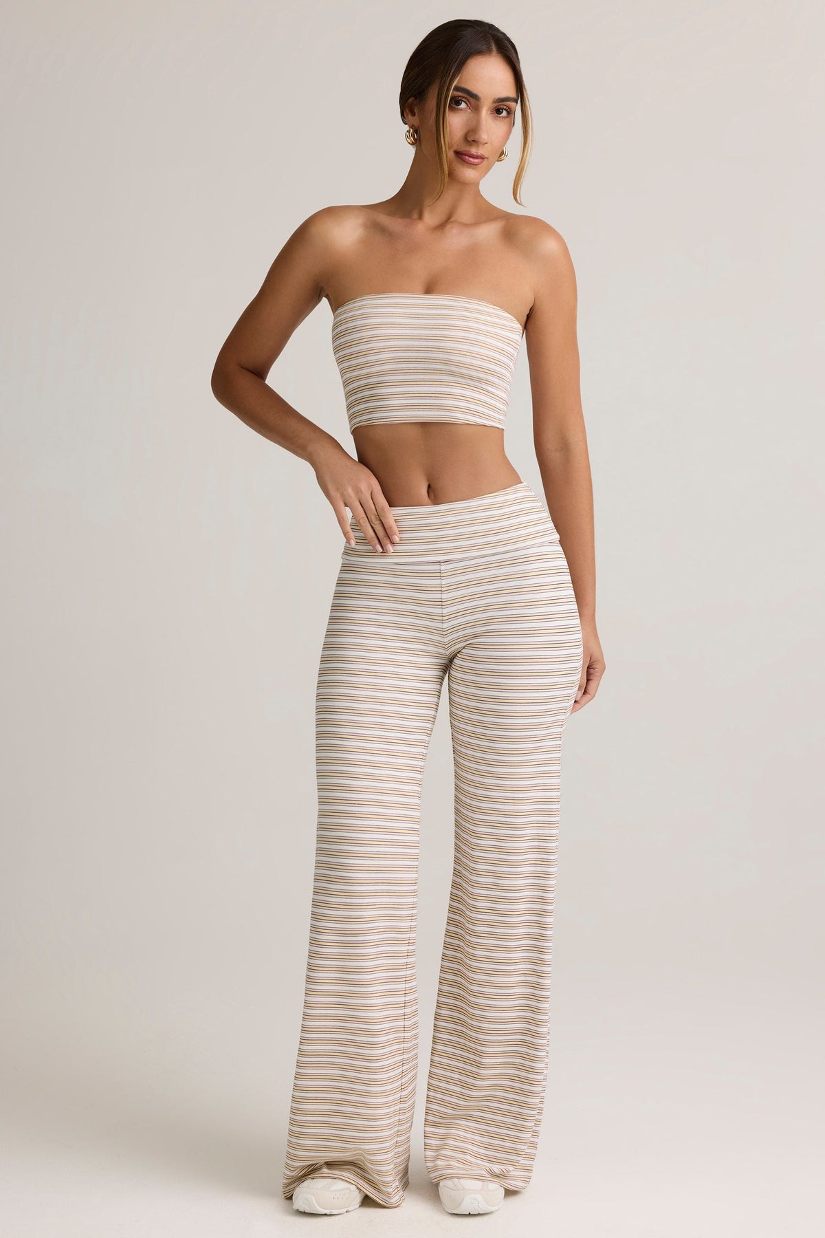 Chic Modal Strapless Crop Top in Pink Yellow Stripe