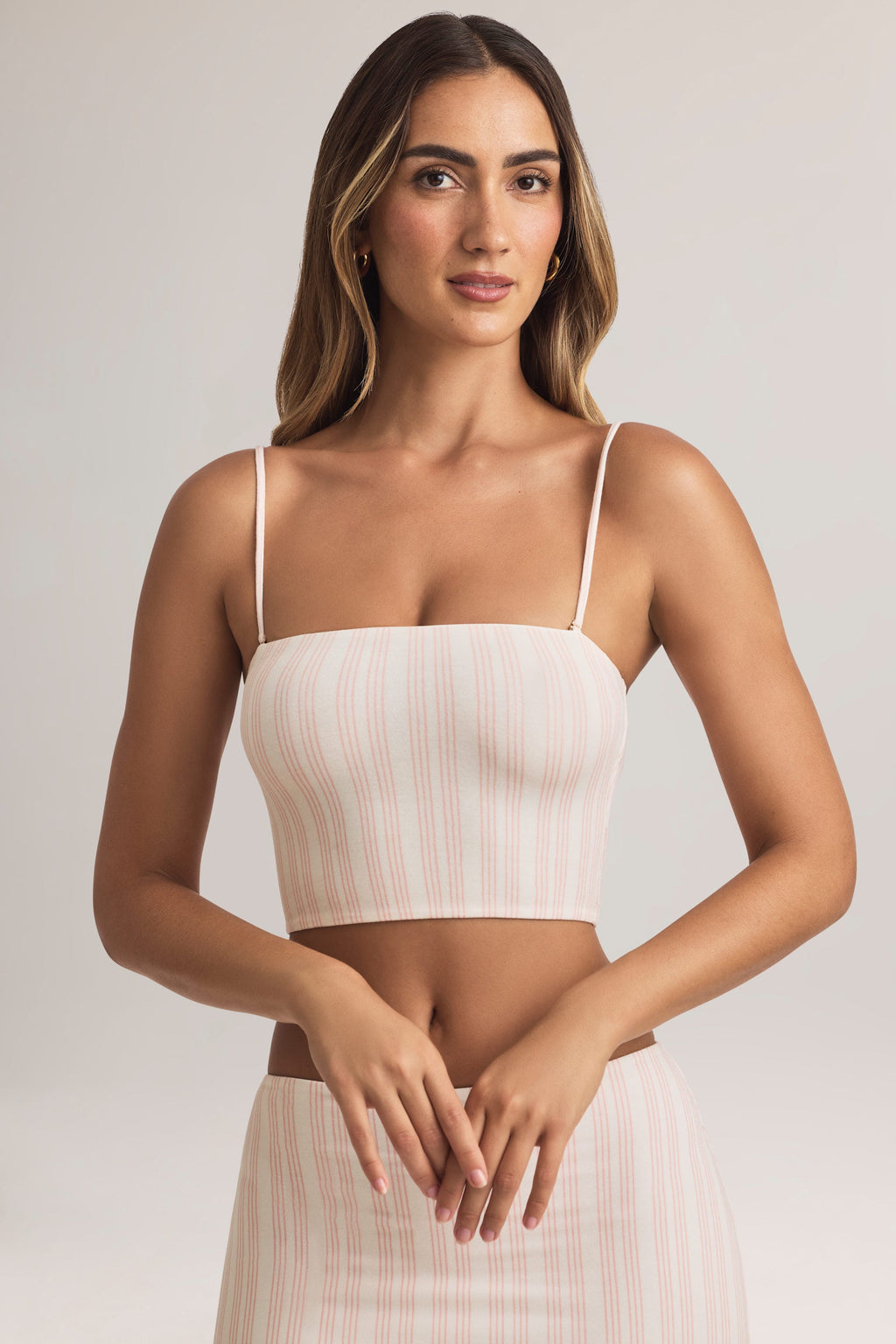 Chic Modal Strapless Crop Top in Pink Stripe