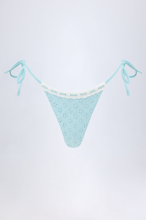 Chic Broderie Anglaise Side-Tie Thong Bikini Bottoms in Powder Blue