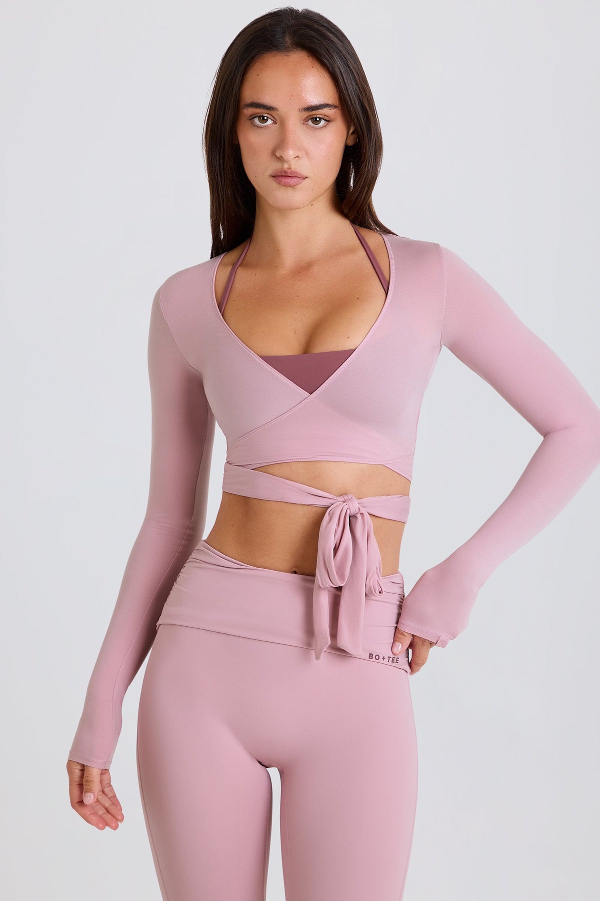 Chic Soft Jersey Wrap Crop Top in Mauve