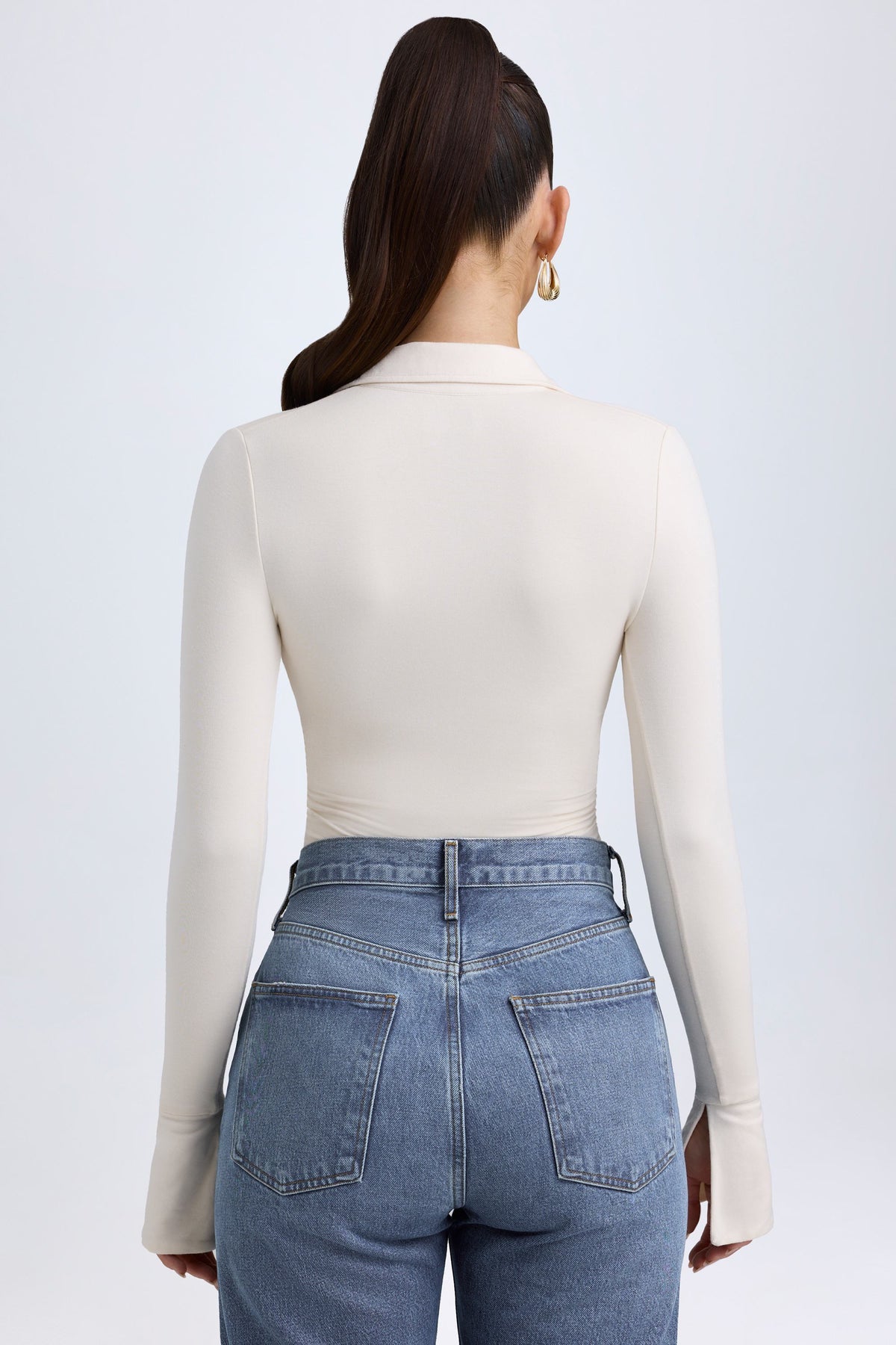 Chic Modal Plunge V-Neck Bodysuit in Ivory