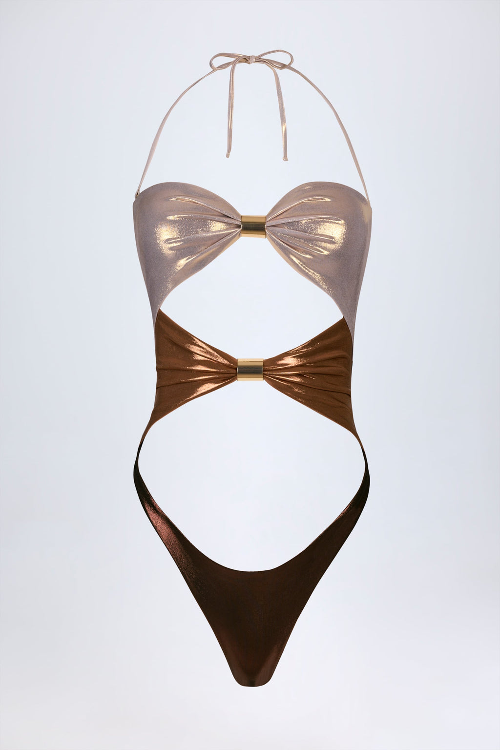 Chic Panelled Cut-out Swimsuit in Bronze Gold