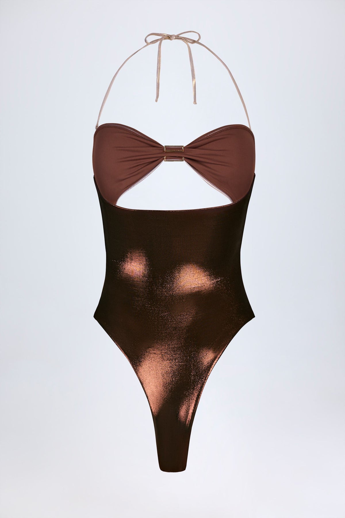 Chic Panelled Cut-out Swimsuit in Bronze Gold