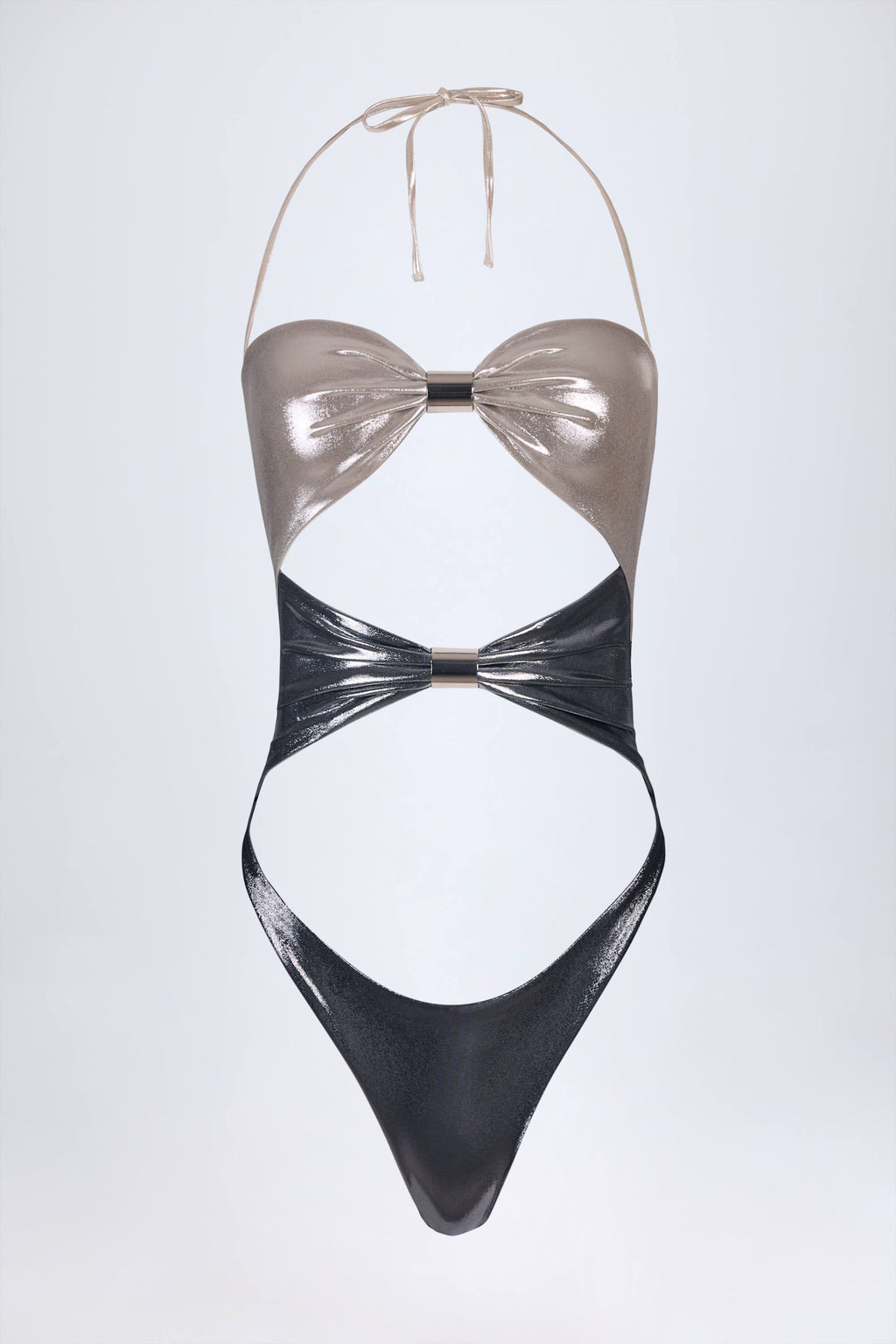 Chic Panelled Cut-out Swimsuit in Silver Chrome